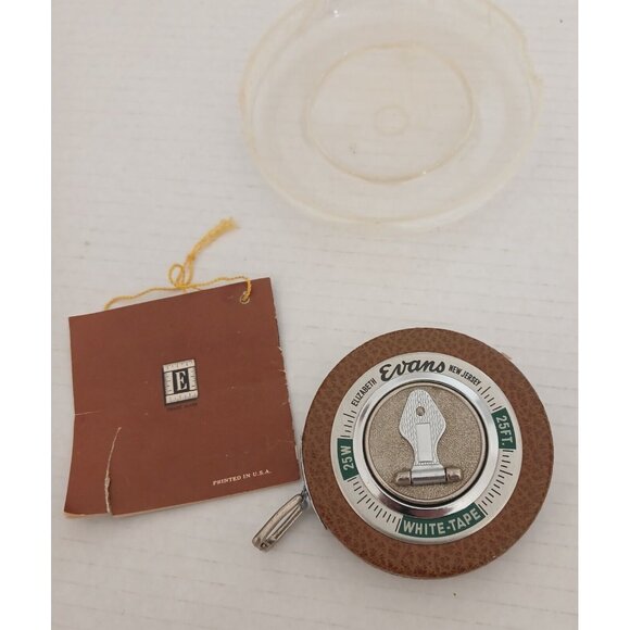 Vintage Evans White Steel Tape Measure 25 Ft. No 25W Not Used Original Packaging - Picture 2 of 9